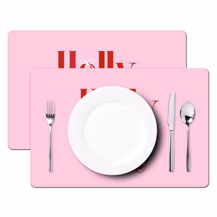 Placemat - 6 stuks - Kerst - Tekst - Rood - Roze — 2
