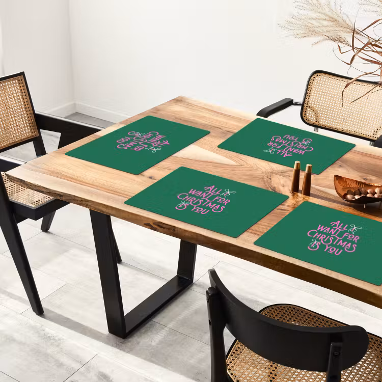 Placemat - 6 stuks - Kerst - Tekst - Roze - Groen — 5