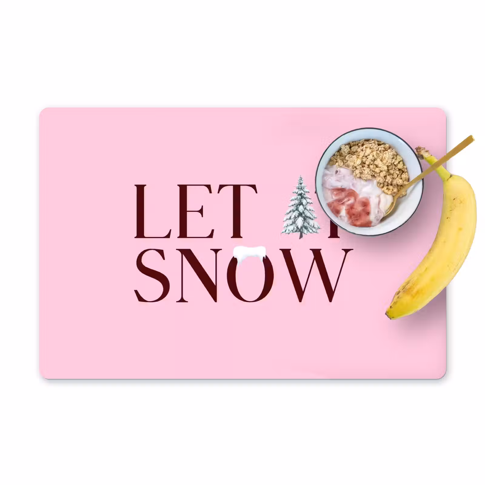 Placemat - 6 stuks - Kerst - Tekst - Sneeuw - Roze — 1