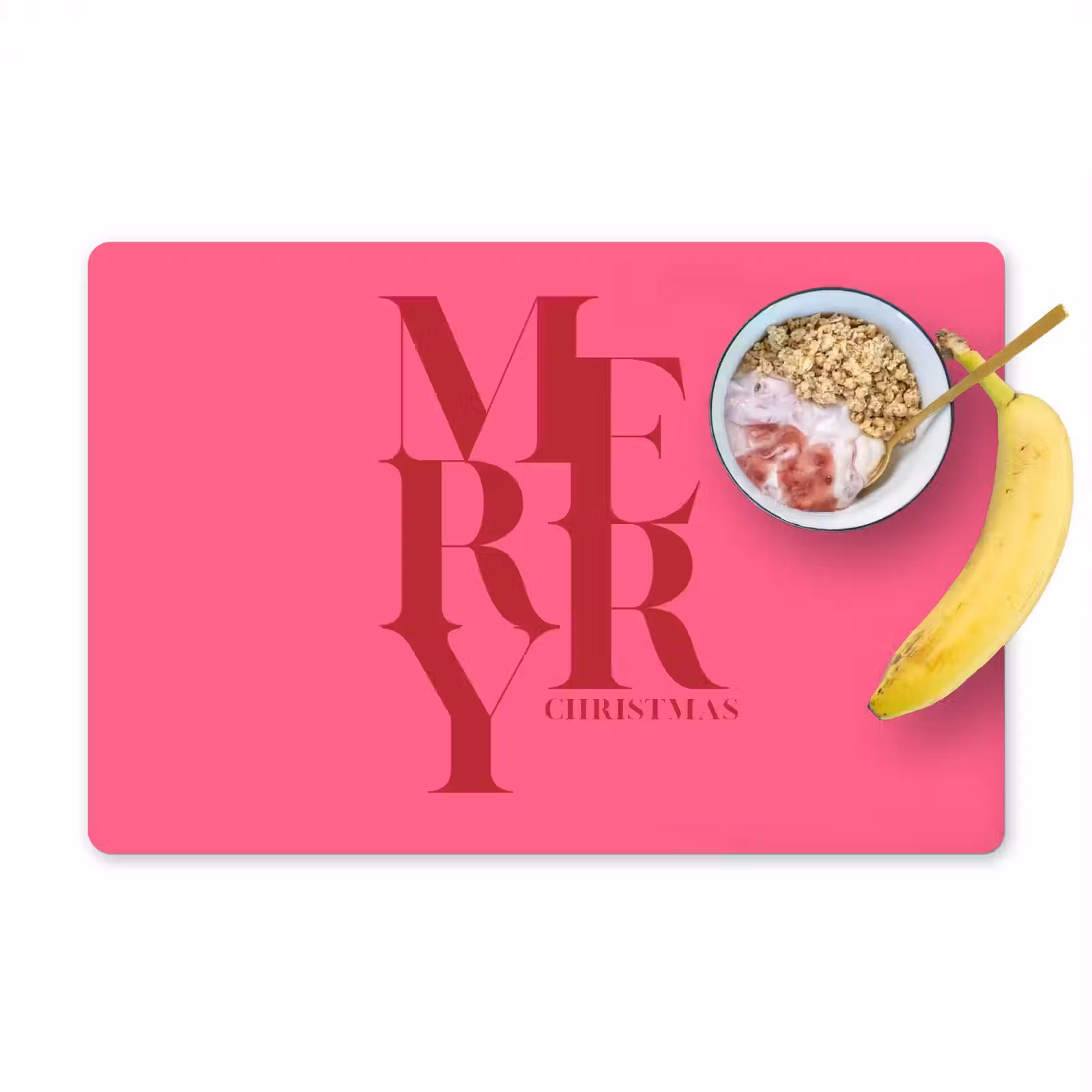 Placemat - 6 stuks - Merry - Tekst - Kerst - Roze — 1