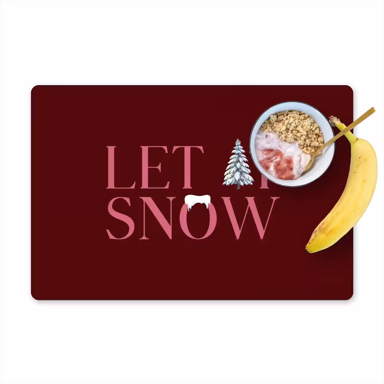 Placemat - 6 stuks - Tekst - Kerst - Sneeuw - Roze — 1