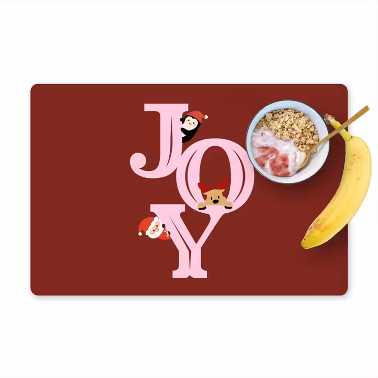 Placemat - 6 stuks - Joy - Kerst - Animatie - Rood - Roze — 1