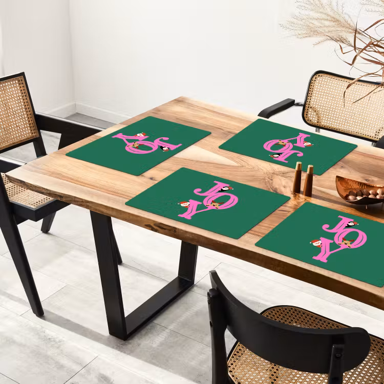 Placemat - 6 stuks - Joy - Kerst - Animatie - Roze - Groen — 5