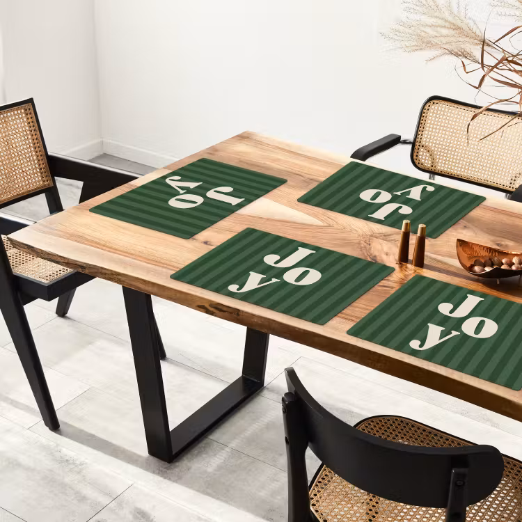 Placemat - 6 stuks - Joy - Kerst - Tekst - Groen — 5