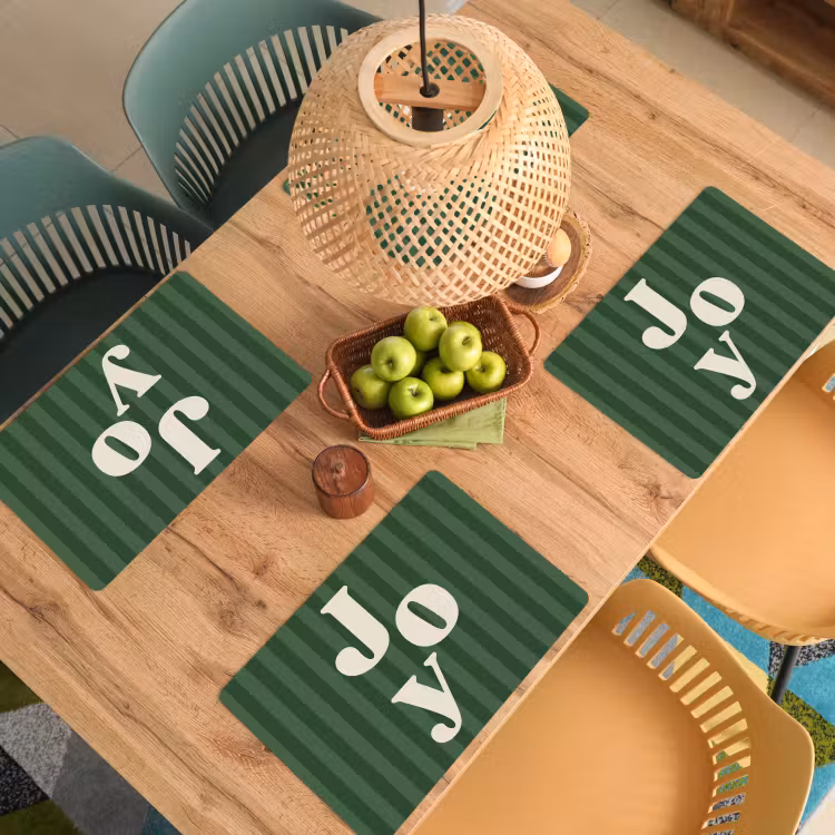 Placemat - 6 stuks - Joy - Kerst - Tekst - Groen — 6