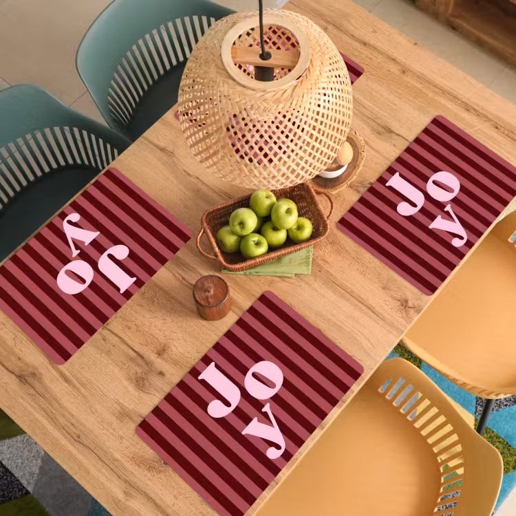 Placemat - 6 stuks - Joy - Kerst - Tekst - Roze — 6