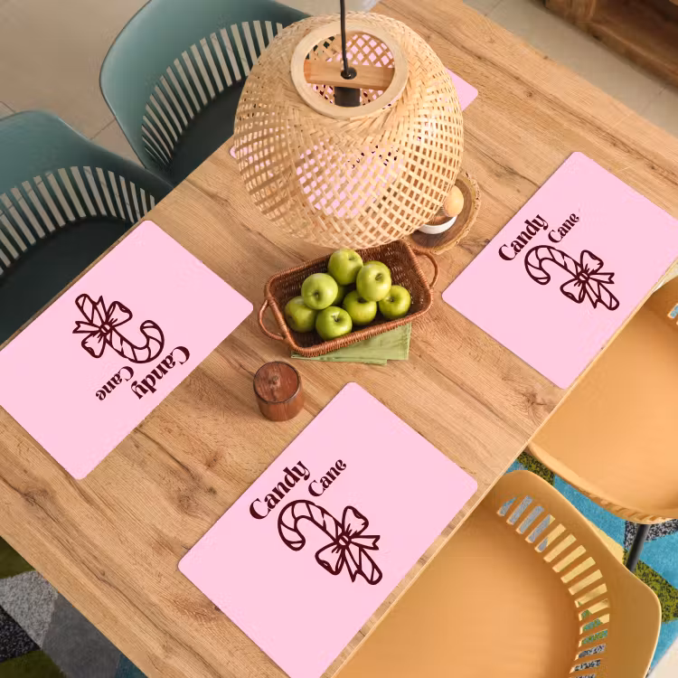Placemat - 6 stuks - Kerst - Snoep - Tekst - Bruin - Roze — 6