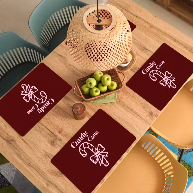 Placemat - 6 stuks - Kerst - Snoep - Tekst - Roze — 6