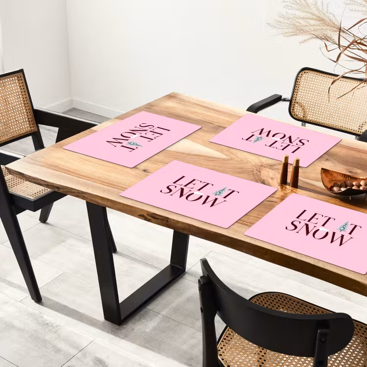 Placemat - 6 stuks - Kerst - Tekst - Sneeuw - Roze — 5