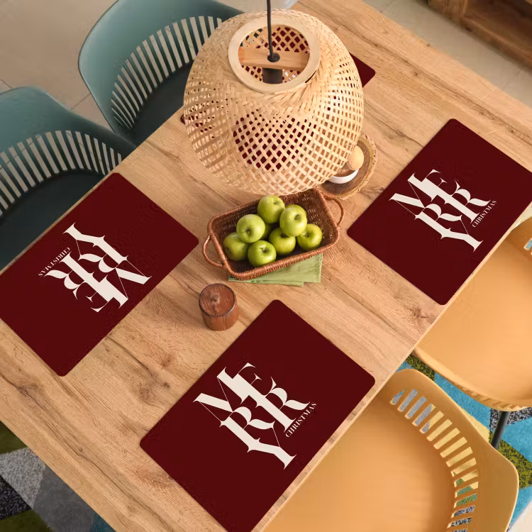 Placemat - 6 stuks - Merry - Tekst - Donker - Rood — 6
