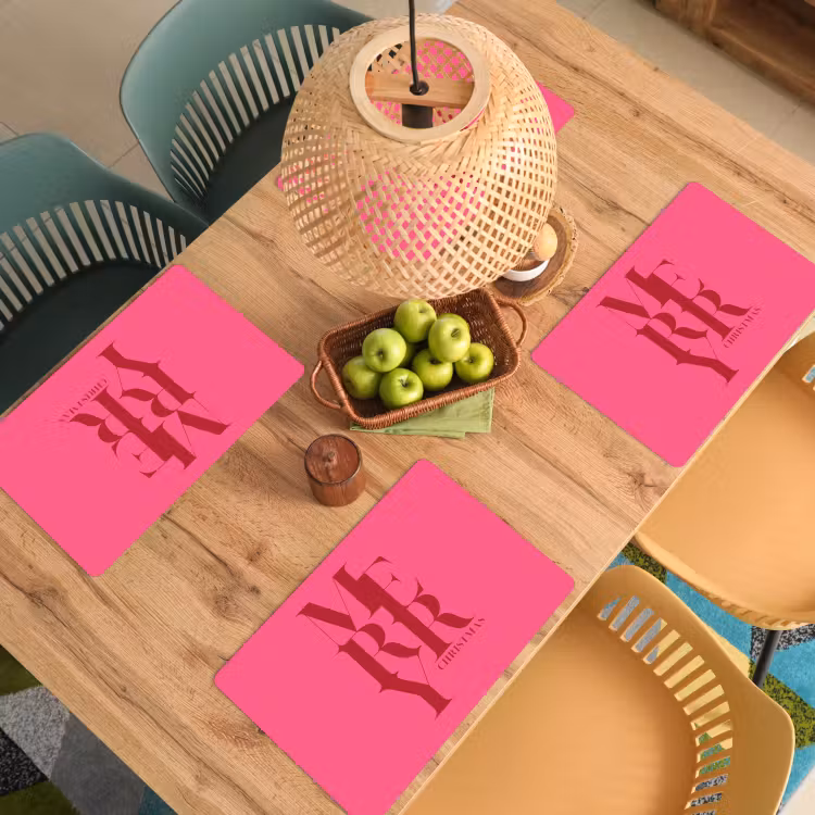 Placemat - 6 stuks - Merry - Tekst - Kerst - Roze — 6
