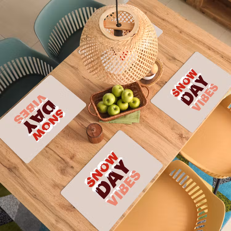 Placemat - 6 stuks - Sneeuw - Kerst - Tekst - Rood — 6