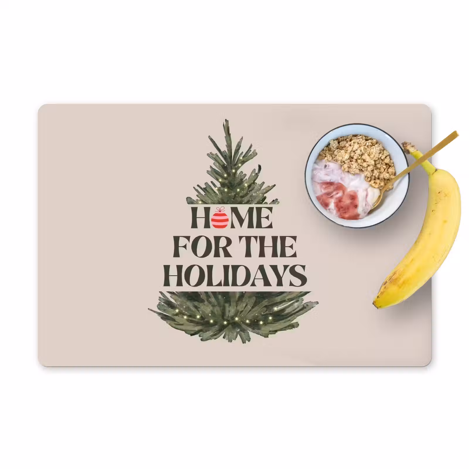 Placemat - 6 stuks - Kerst - Tekst - Kerstboom - Beige — 1