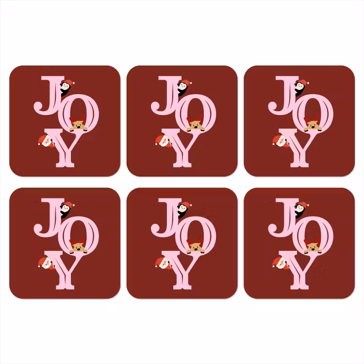 Onderzetter - Joy - Kerst - Animatie - Rood - Roze — 1