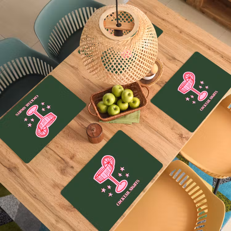 Placemat - 6 stuks - Cocktail - Kerst - Roze - Groen — 6