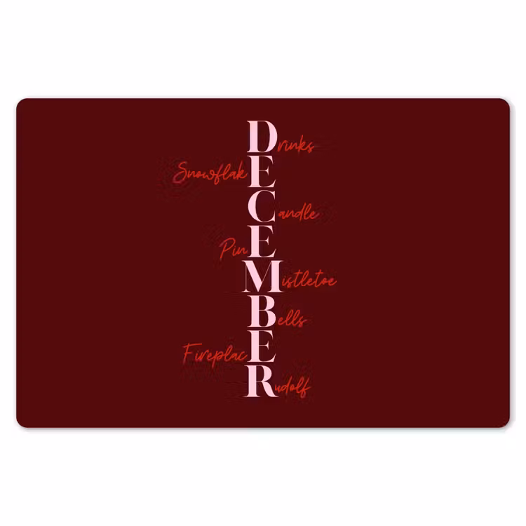 Placemat - 6 stuks - December - Tekst - Kerst - Burgundy — 7