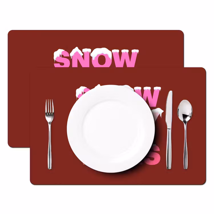 Placemat - 6 stuks - Kerst - Tekst - Sneeuw - Rood - Roze — 2