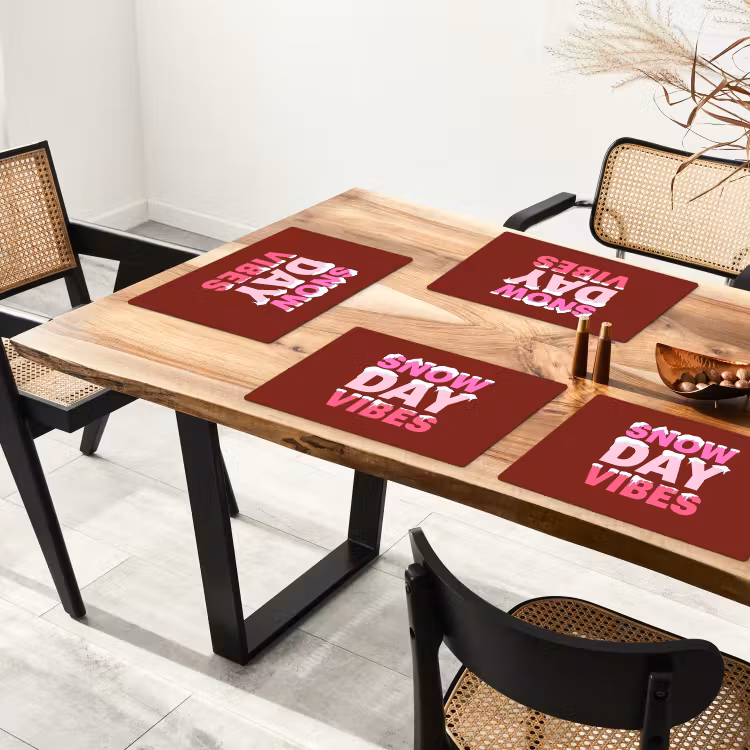 Placemat - 6 stuks - Kerst - Tekst - Sneeuw - Rood - Roze — 5