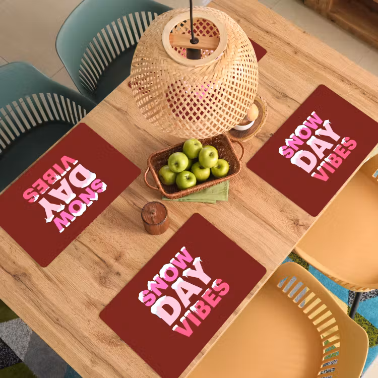 Placemat - 6 stuks - Kerst - Tekst - Sneeuw - Rood - Roze — 6