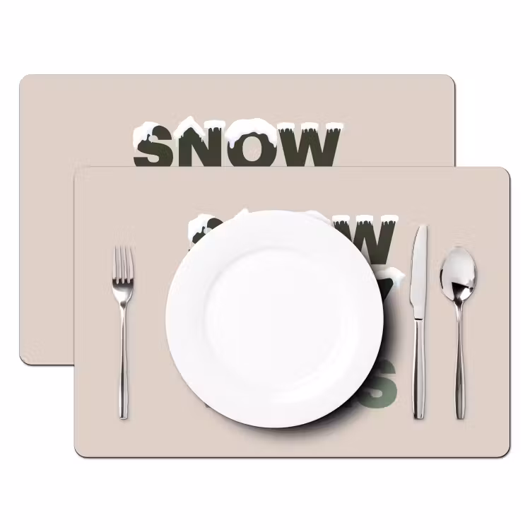 Placemat - 6 stuks - Sneeuw - Tekst - Kerst - Beige — 2
