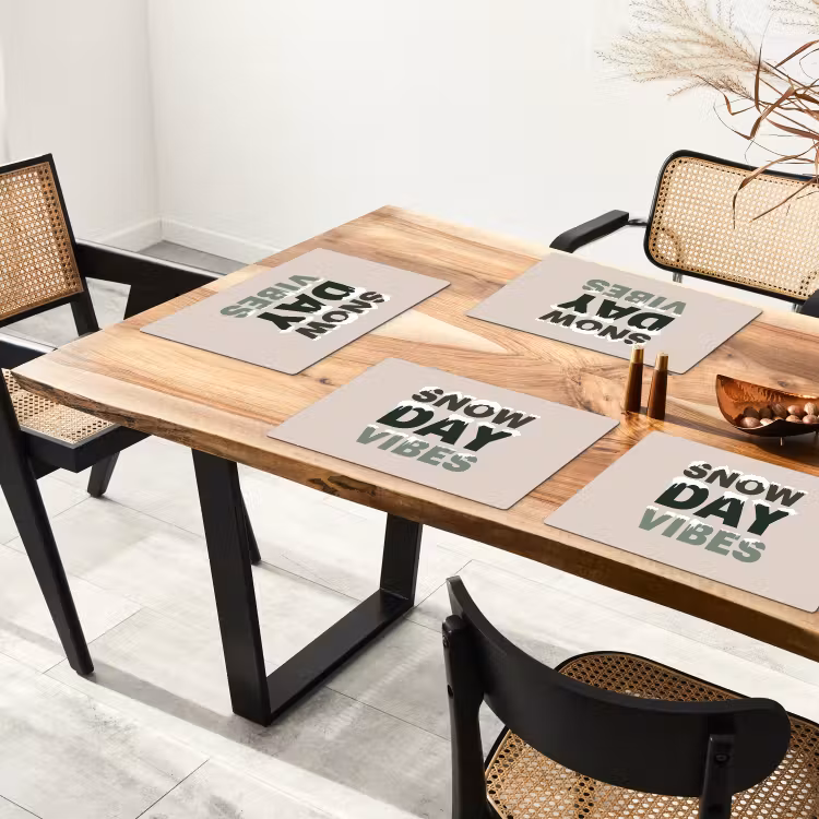 Placemat - 6 stuks - Sneeuw - Tekst - Kerst - Beige — 5