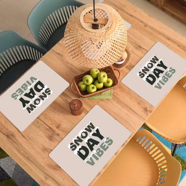 Placemat - 6 stuks - Sneeuw - Tekst - Kerst - Beige — 6
