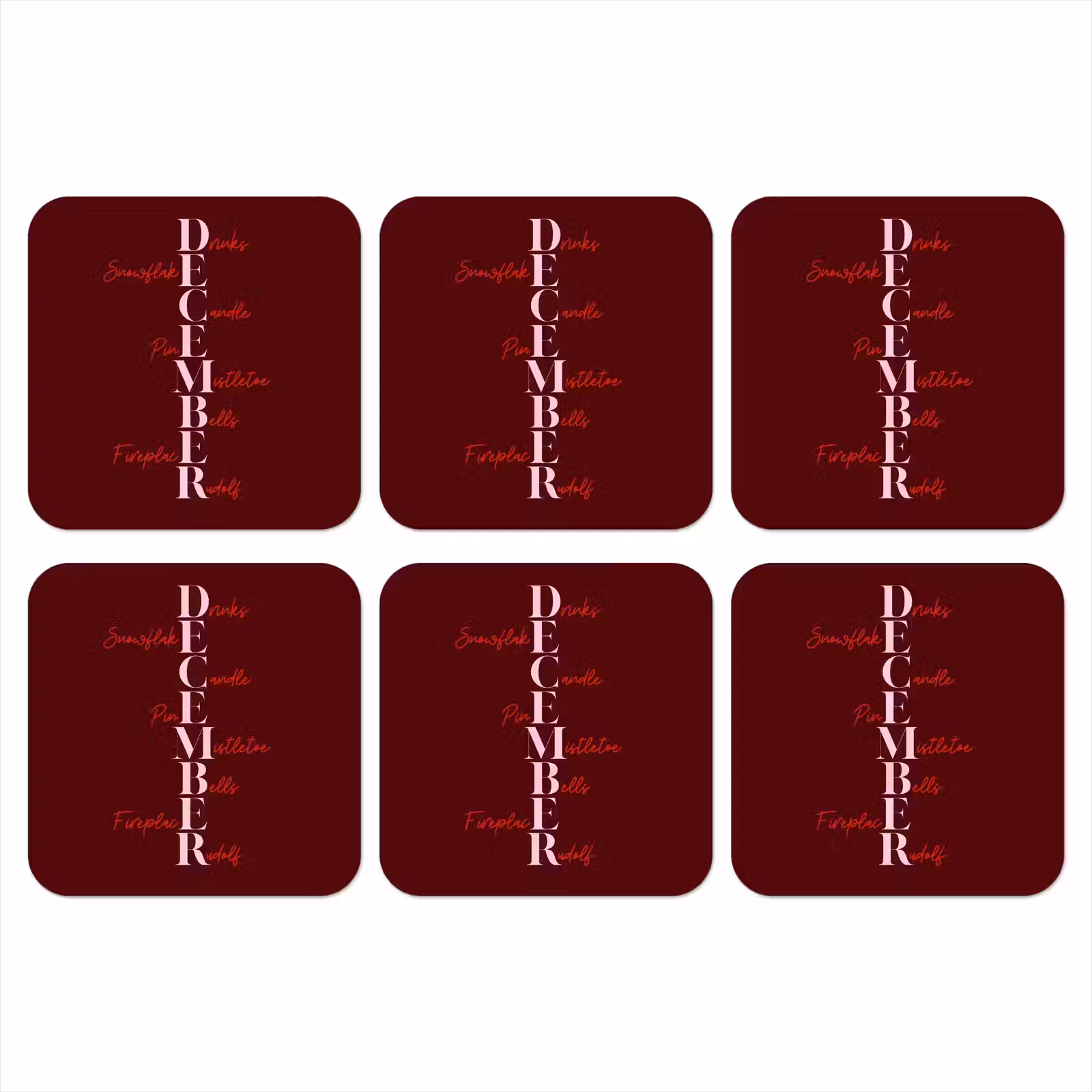 Onderzetter - December - Tekst - Kerst - Burgundy — 1