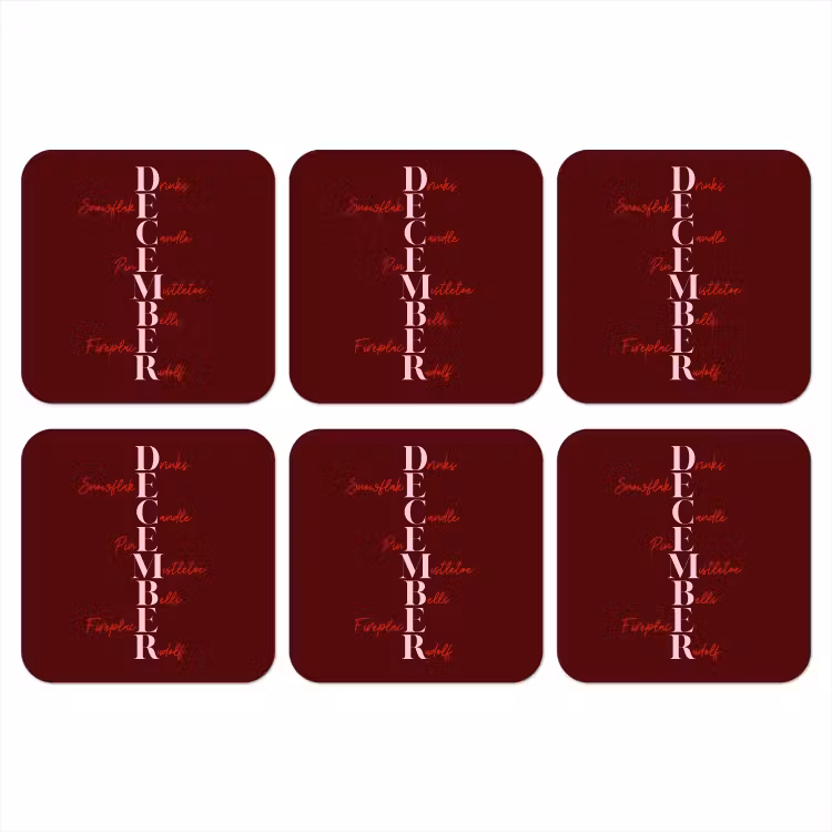 Onderzetter - December - Tekst - Kerst - Burgundy — 1