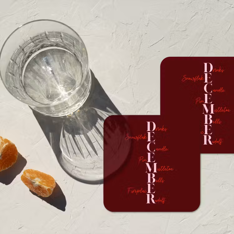 Onderzetter - December - Tekst - Kerst - Burgundy — 2