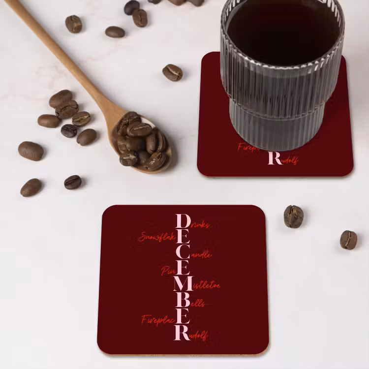 Onderzetter - December - Tekst - Kerst - Burgundy — 4