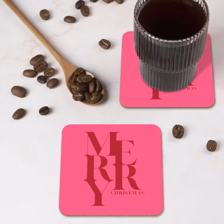 Onderzetter - Merry - Tekst - Kerst - Roze — 4