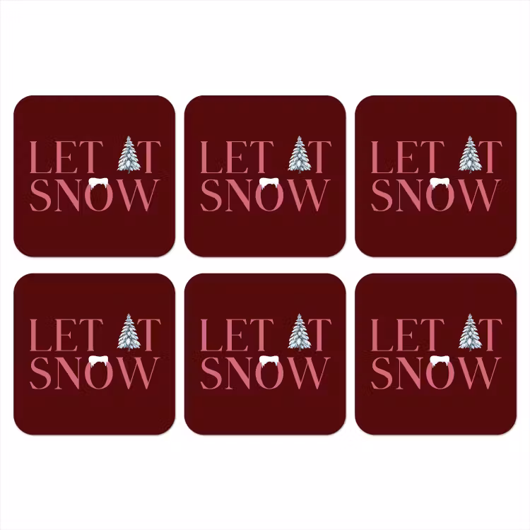 Onderzetter - Tekst - Kerst - Sneeuw - Roze — 1