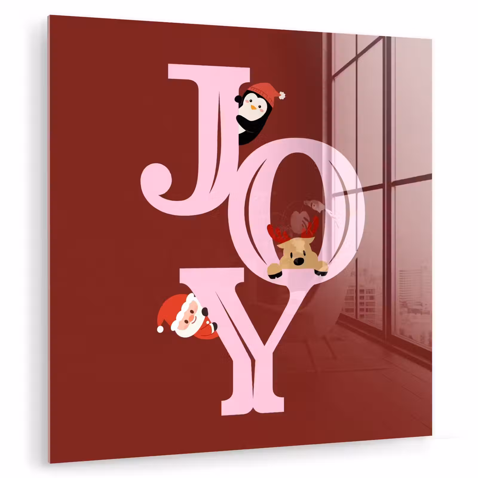 Glas schilderij - Joy - Kerst - Animatie - Rood - Roze — 1