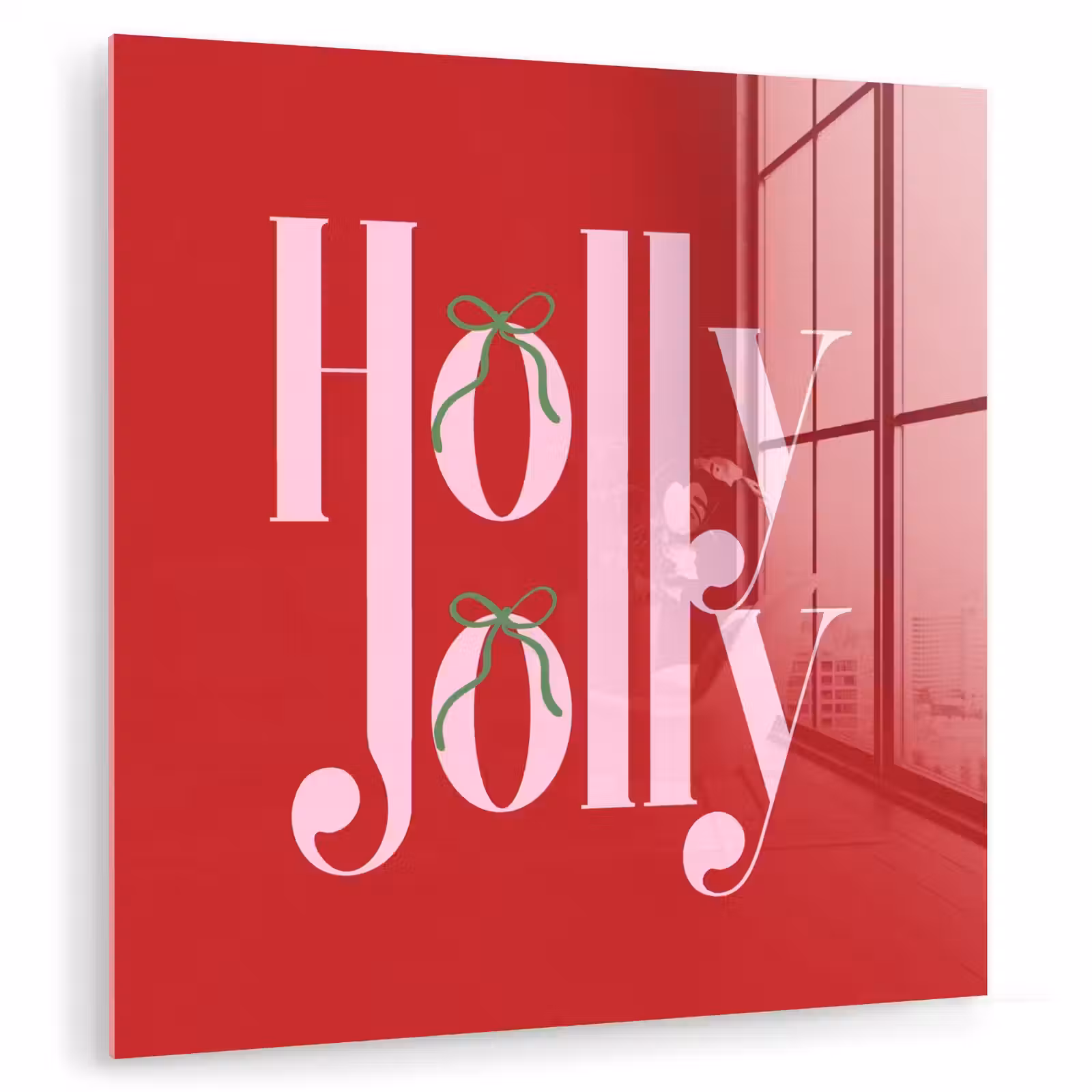 Glas schilderij - Kerst - Roze - Rood - Tekst — 1