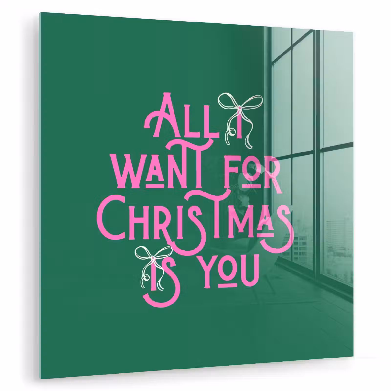 Glas schilderij - Kerst - Tekst - Roze - Groen — 1