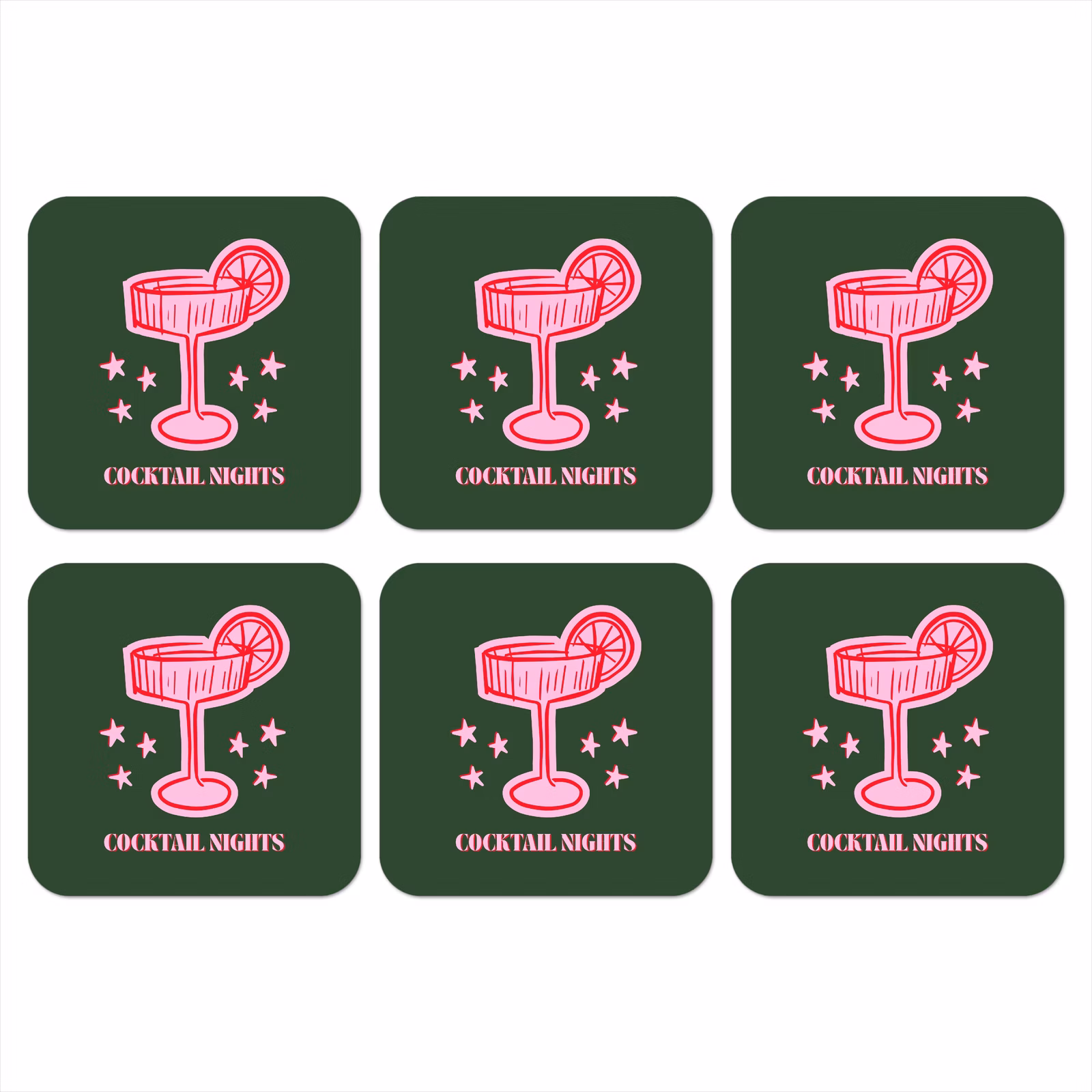 Onderzetter - Cocktail - Kerst - Roze - Groen — 1