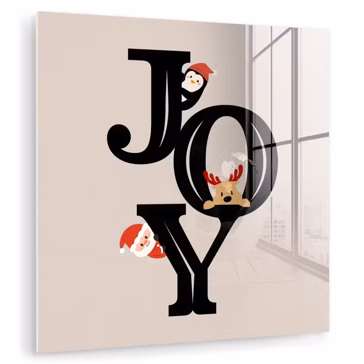 Glas schilderij - Joy - Animatie - Zwart - Kerst — 1