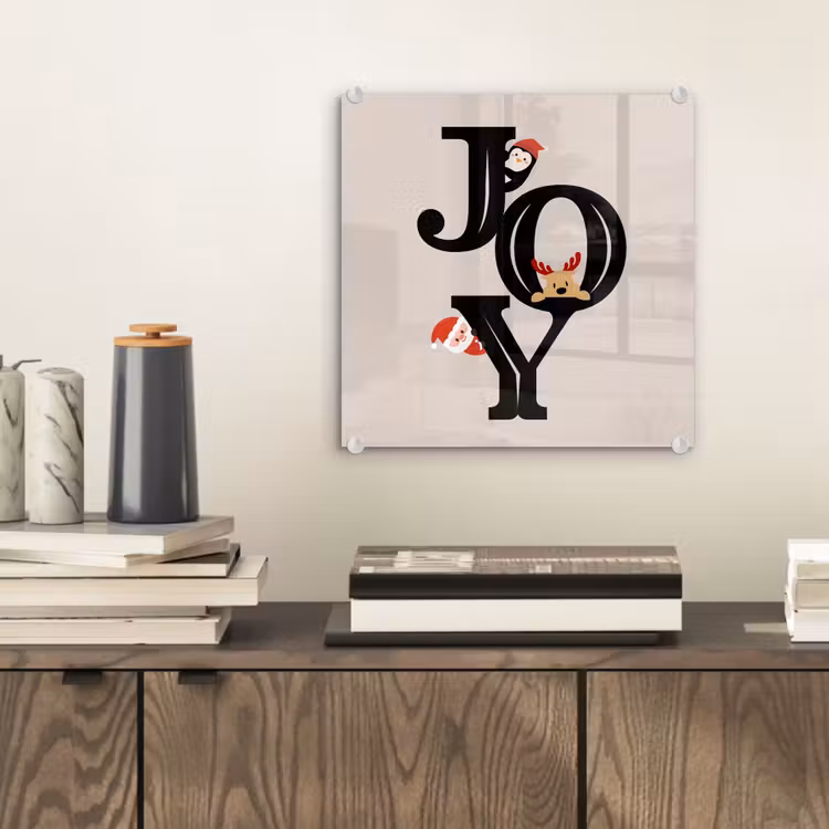 Glas schilderij - Joy - Animatie - Zwart - Kerst — 2