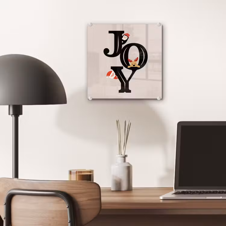 Glas schilderij - Joy - Animatie - Zwart - Kerst — 7