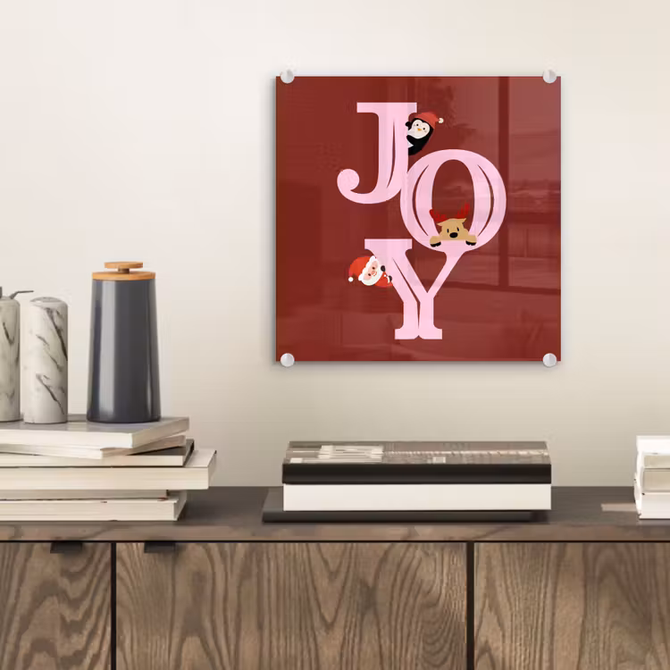 Glas schilderij - Joy - Kerst - Animatie - Rood - Roze — 2