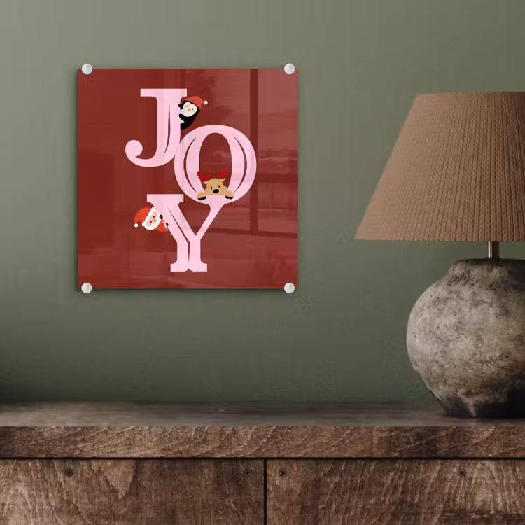 Glas schilderij - Joy - Kerst - Animatie - Rood - Roze — 4