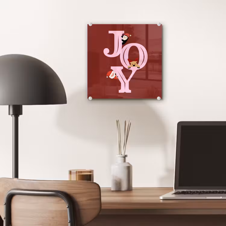 Glas schilderij - Joy - Kerst - Animatie - Rood - Roze — 7