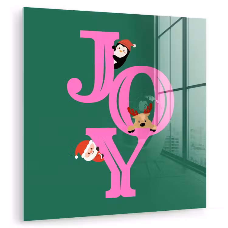 Glas schilderij - Joy - Kerst - Animatie - Roze - Groen — 1