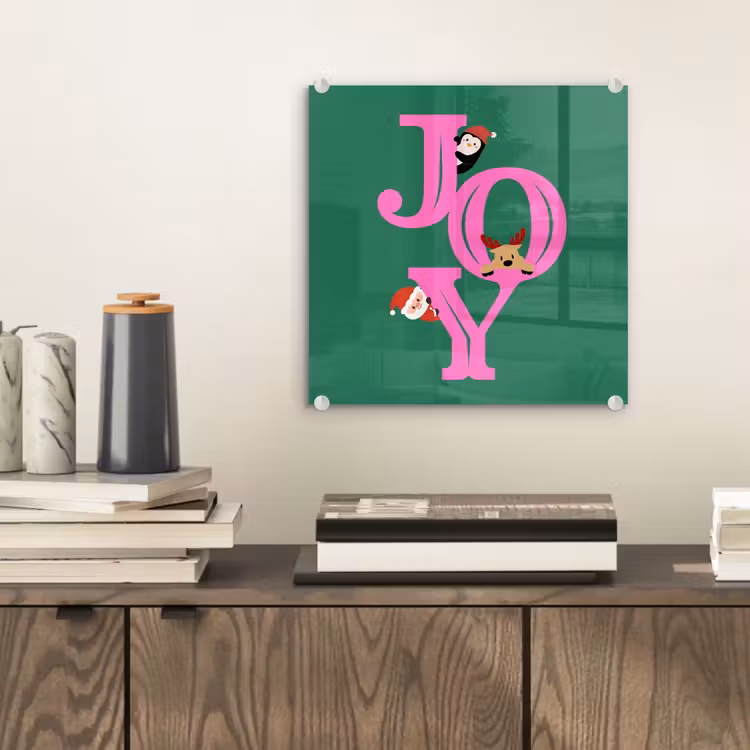 Glas schilderij - Joy - Kerst - Animatie - Roze - Groen — 2