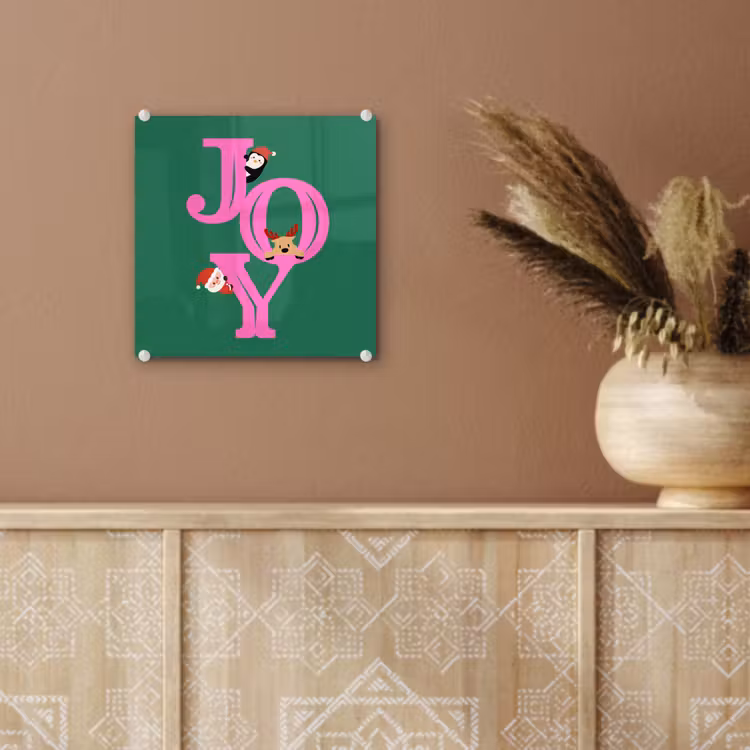 Glas schilderij - Joy - Kerst - Animatie - Roze - Groen — 6