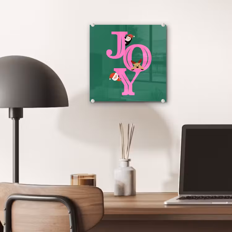Glas schilderij - Joy - Kerst - Animatie - Roze - Groen — 7