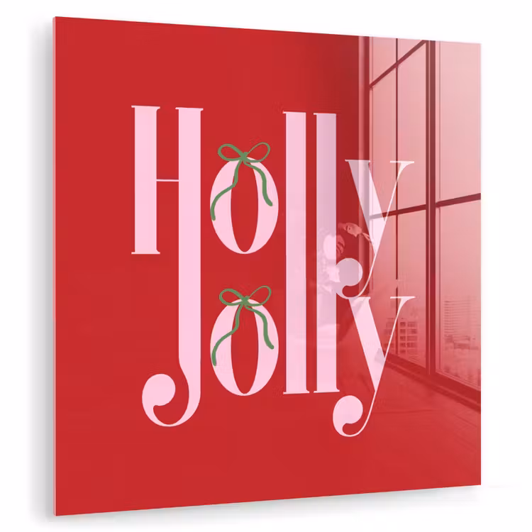 Glas schilderij - Kerst - Roze - Rood - Tekst — 1