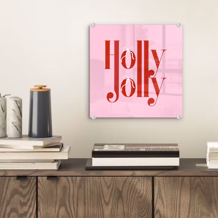 Glas schilderij - Kerst - Tekst - Rood - Roze — 2
