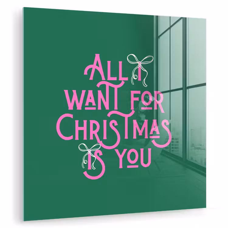 Glas schilderij - Kerst - Tekst - Roze - Groen — 1