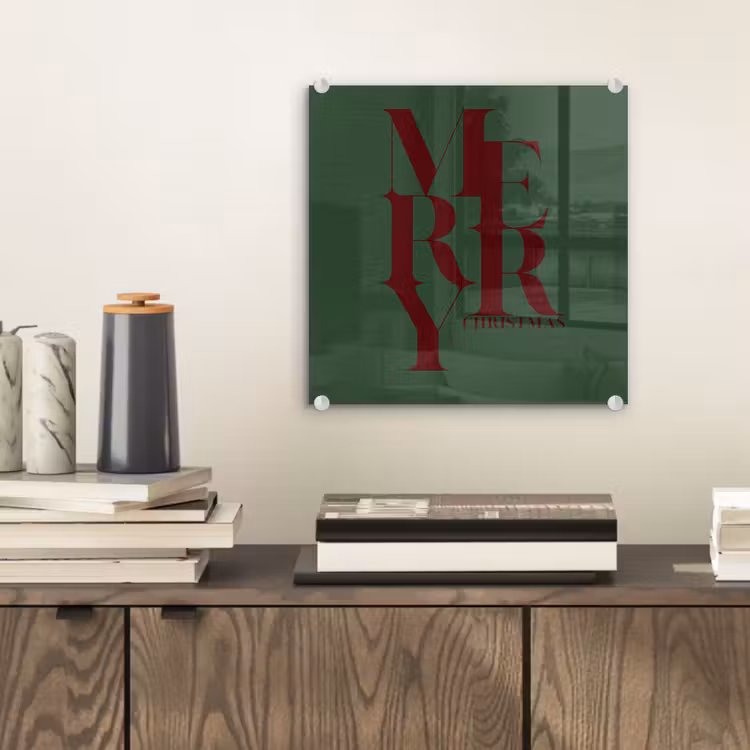 Glas schilderij - Merry - Tekst - Groen - Kerst — 2